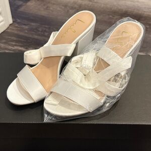 Lulu's Elegant Alta Ivory Satin Lace Up Heeled Sandals